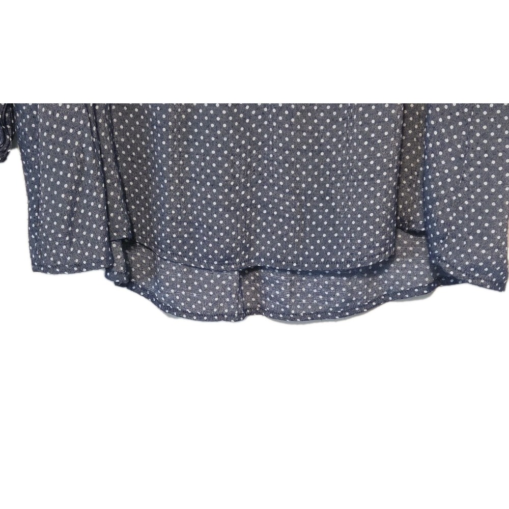Women's Peasant Top Blue Dot Blouse Shirt Tie Fred David Boho Large - Picture 5 of 11